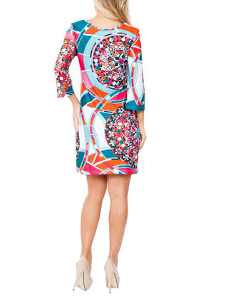 Vestido feminino com estampa de mosaico e manga 3/4 White Mark, laranja, tamanho grande