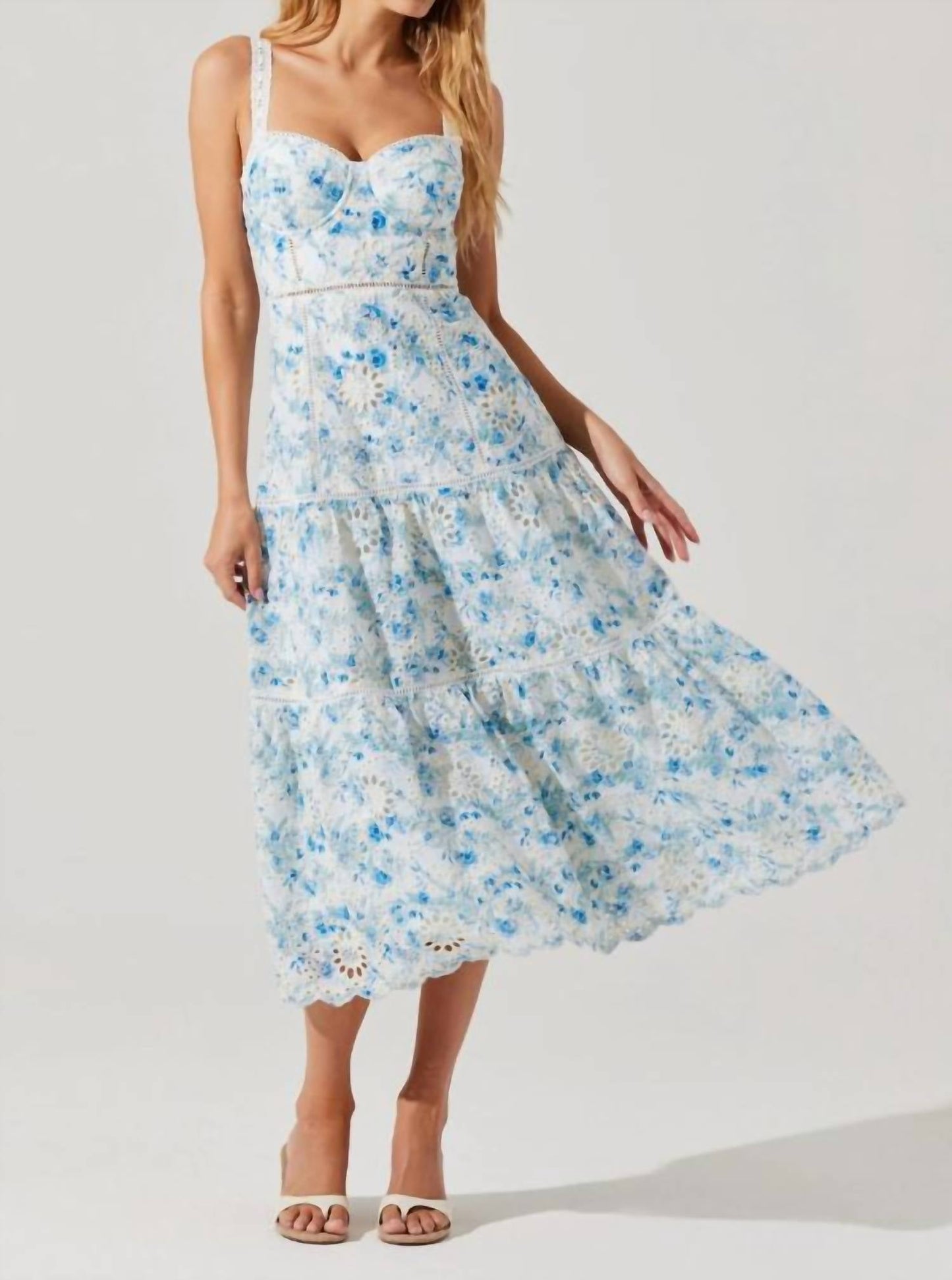 Astr - Pellagia Floral Eyelet Midi Dress