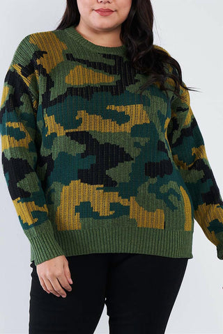 11 Degrees - Suéter de malha camuflada militar com ajuste relaxado