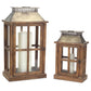 Rustic wood floor lantern with galvanized metal lid (set of 2)