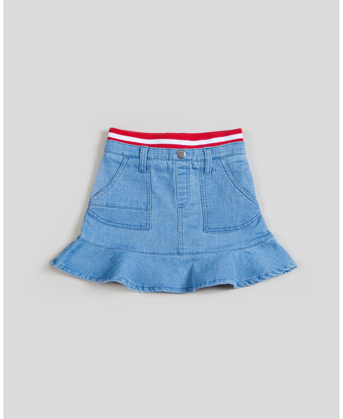 Saia de malha canelada com babados e cós canelado Kinderkind para meninas, azul, tamanho 4T