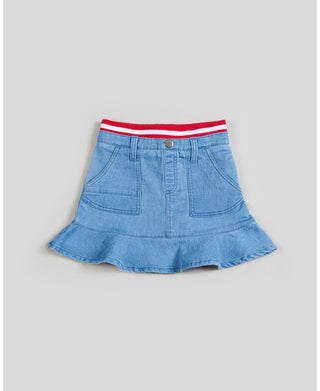 Saia de malha canelada com babados e cós canelado para meninas Kinderkind, azul, tamanho 4T