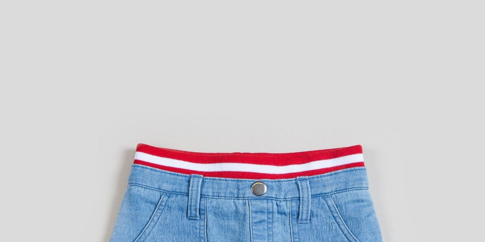 Saia de malha canelada com babados e cós canelado Kinderkind para meninas, azul, tamanho 4T