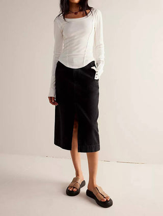 Free People - Saia jeans midi Wild Roses