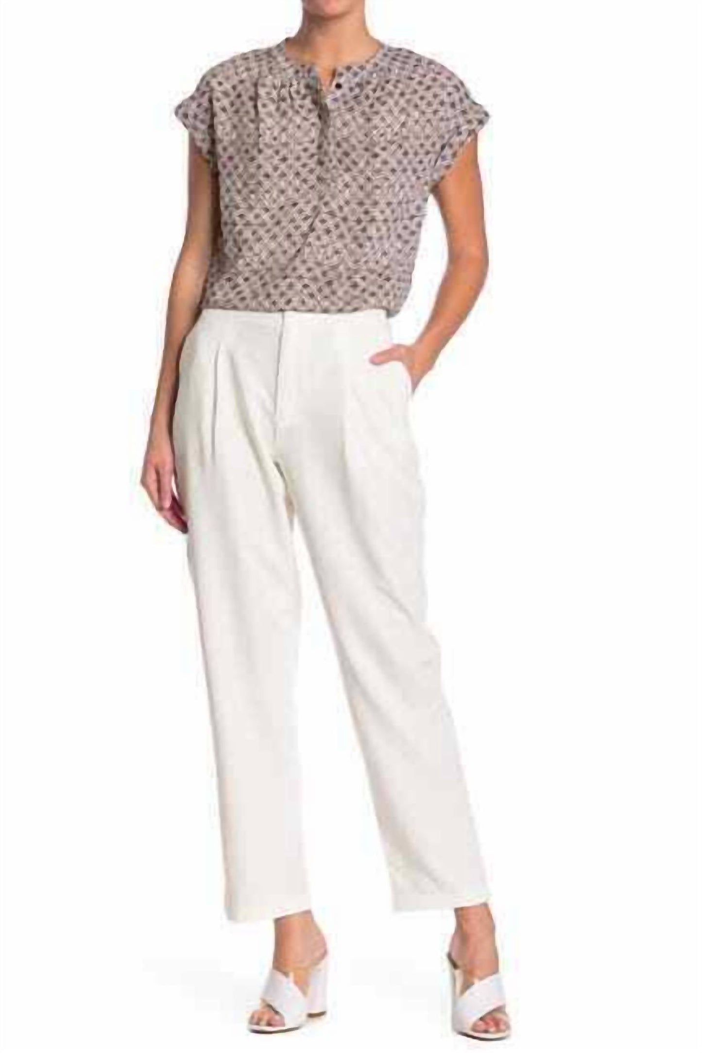 H Halston - Pleated Self Button Ankle Pants