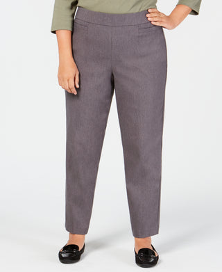Alfred Dunner Women's Classic Allure Tummy Control Pull On Average Length Pants Gray Size 16W
