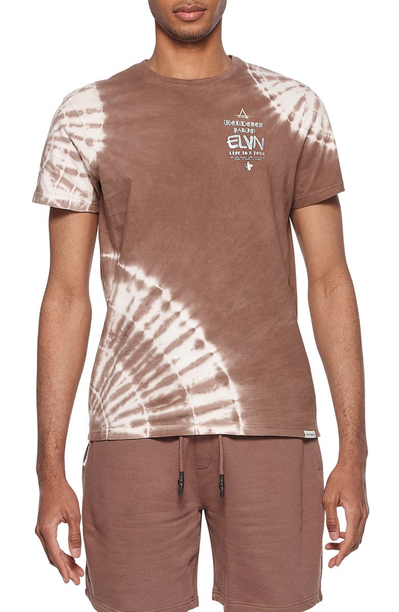 Camiseta masculina tie-dye de algodão com estampa gráfica elevenparis, marrom, tamanho pequeno