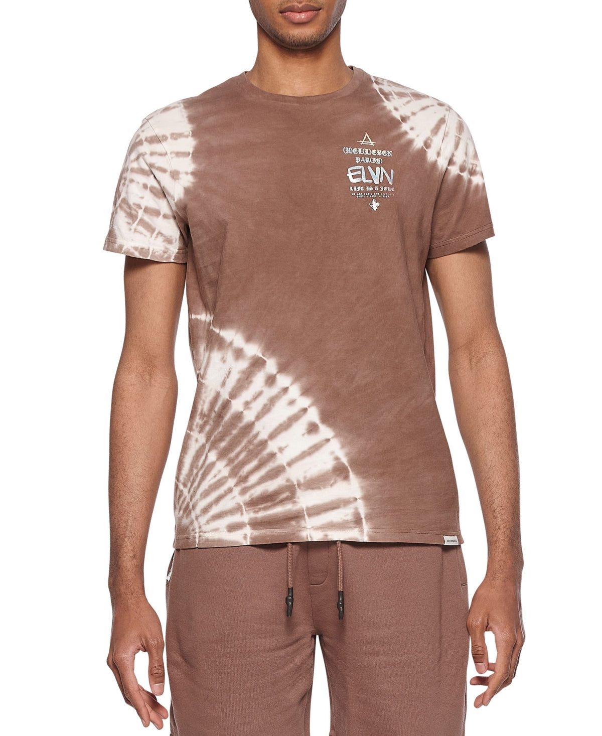 Camiseta masculina Elevenparis com estampa tie-dye de algodão, marrom, tamanho GG
