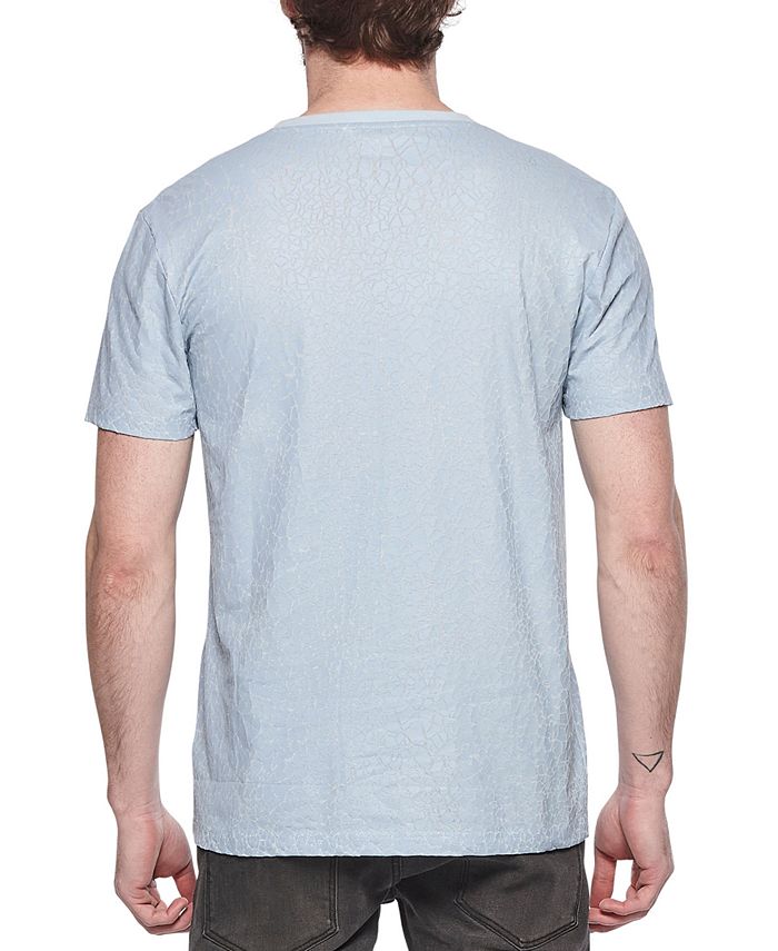Camiseta masculina de algodão rachado da elevenparis, azul, tamanho médio