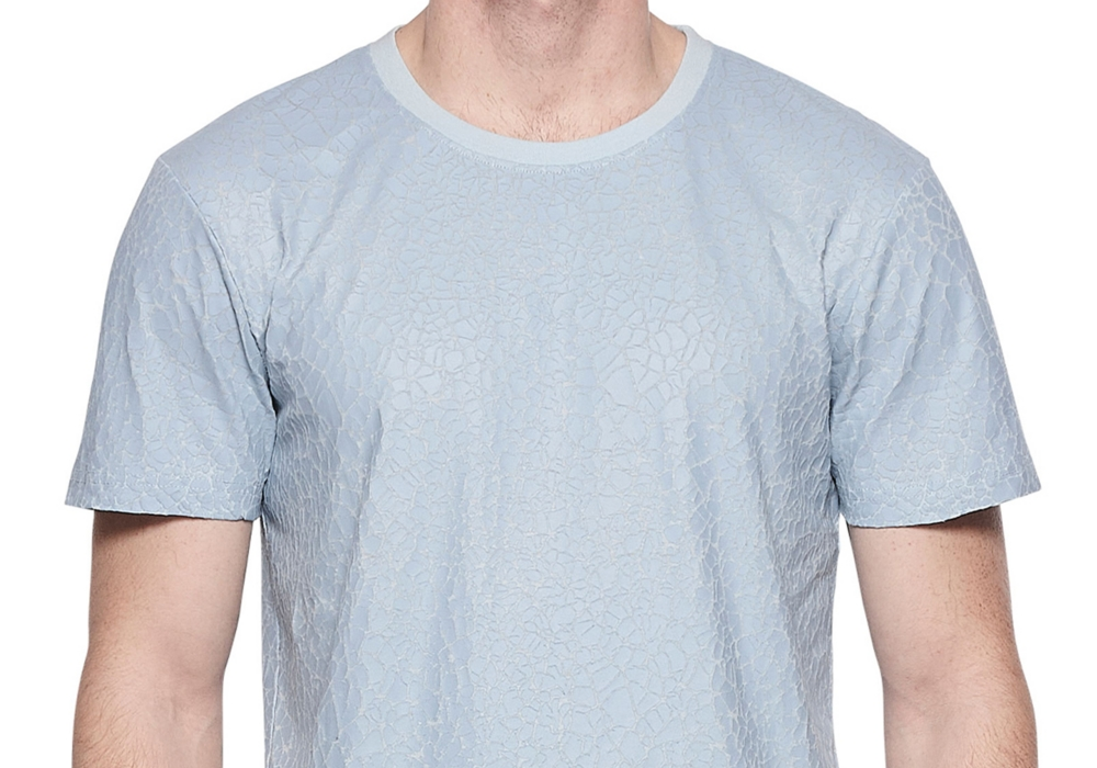 Camiseta masculina de algodão rachado da elevenparis, azul, tamanho médio