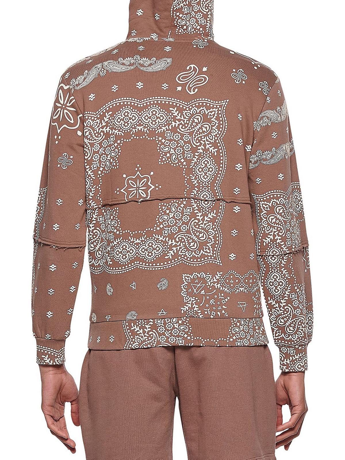 Moletom com capuz masculino com estampa paisley e zíper, tamanho grande, marrom, elevenparis