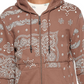 Moletom com capuz masculino com estampa paisley e zíper, tamanho grande, marrom, elevenparis