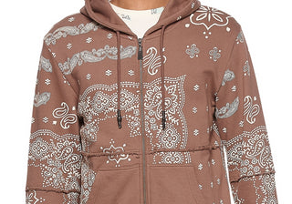 Moletom com capuz masculino com estampa paisley e zíper, tamanho grande, marrom, elevenparis