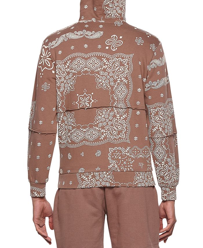 Moletom com capuz masculino Eleven Paris com estampa Paisley e zíper, marrom, tamanho XX-G