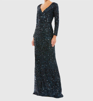 Ieena For Mac Duggal - Longsleeve Sequin Gown Midnight Blue Sz 10$398