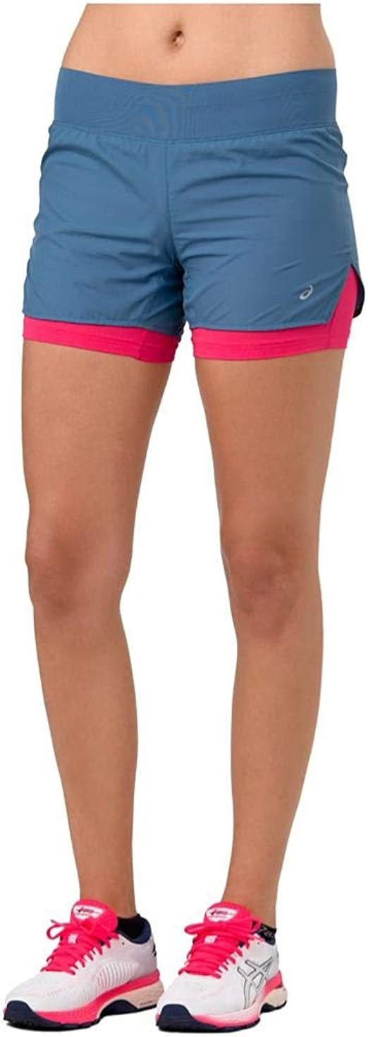 Shorts ASICS Cool 2 em 1 3,5 polegadas feminino azul/rosa pixel