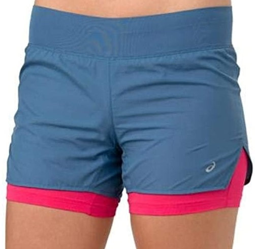 Shorts ASICS Cool 2 em 1 3,5 polegadas feminino azul/rosa pixel