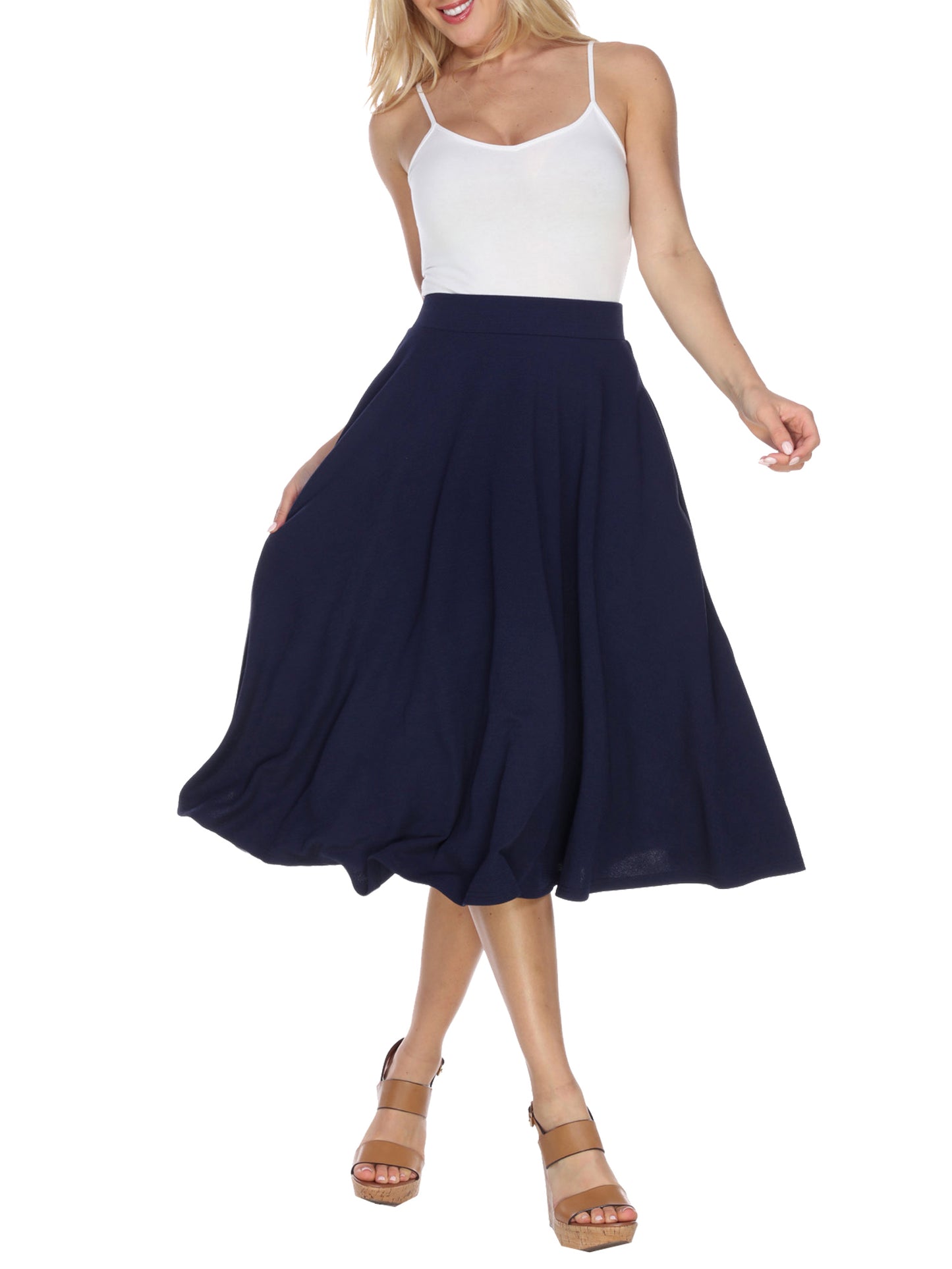 Saia midi evasê feminina White Mark azul tamanho X-G