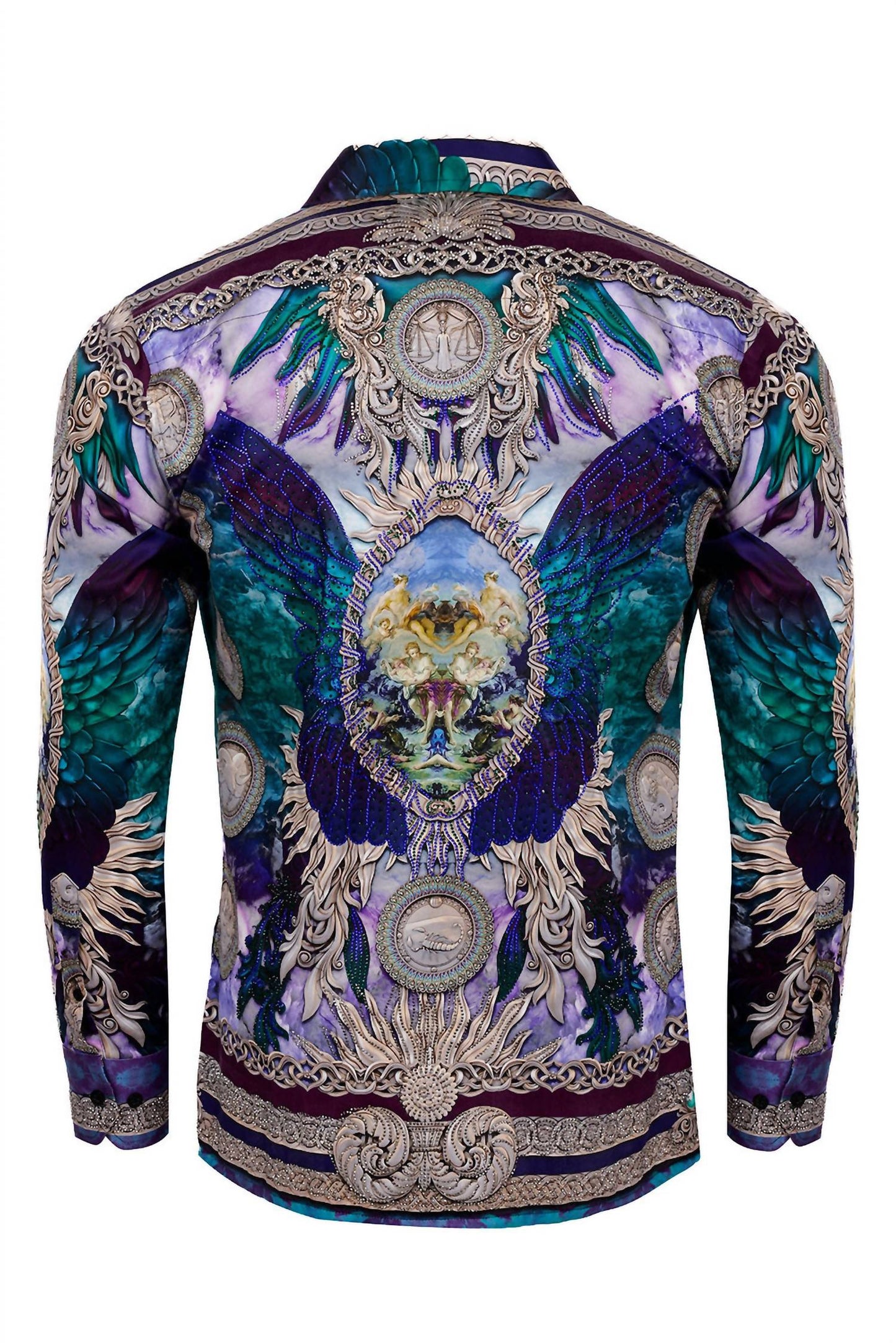 Barabas - Men's Striking Look Rhinestone Long Sleeve Shirt