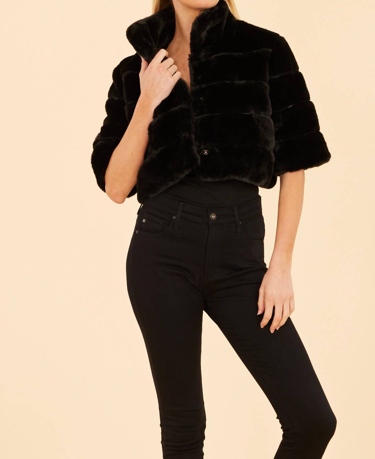 Dolce Cabo - Faux Fur Paneled Cropped Jacket