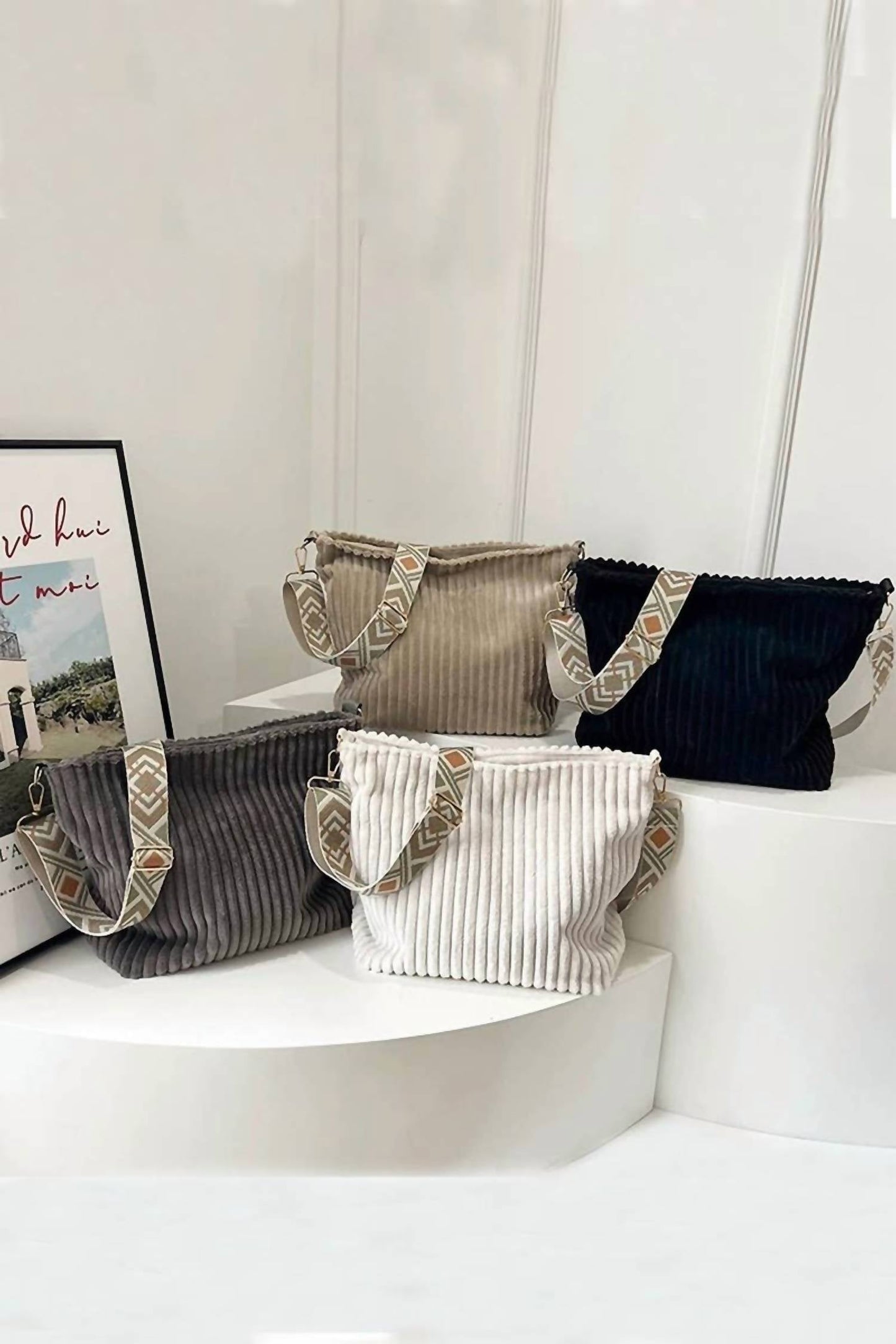 42Pops - Women's Corduroy Slouchy Tote Bag With Guitar Shoulder Strap