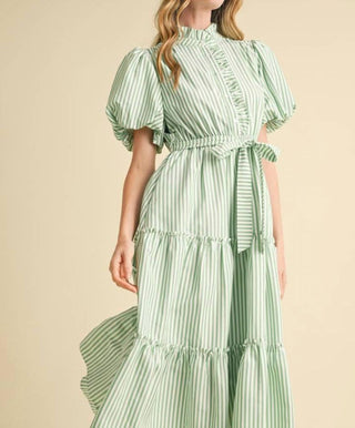 &amp;Merci - Vestido midi listrado com botões e babados