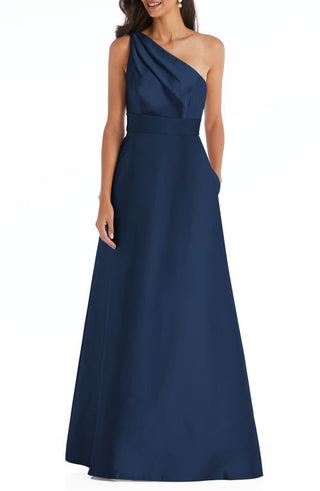 Alfred Sung One-Shoulder A-Line Gown in Midnight, Size 10