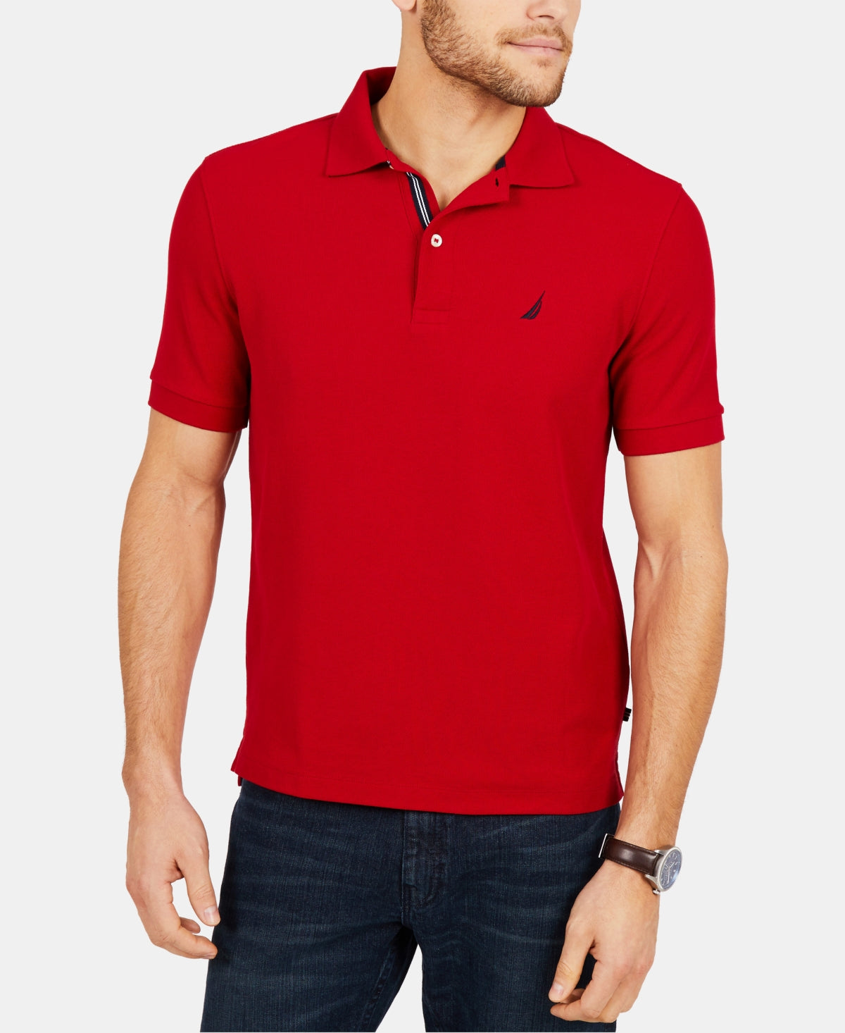Camisa polo masculina Nautica, feita de forma sustentável, vermelha, tamanho pequeno