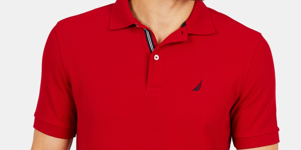 Camisa polo masculina Nautica, feita de forma sustentável, vermelha, tamanho pequeno