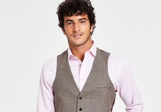 Terno xadrez slim fit masculino Bar III, colete separado, marrom