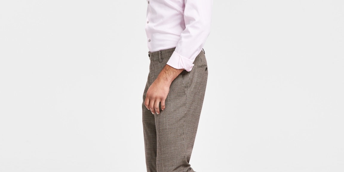 Terno xadrez slim fit masculino Bar III, calças separadas, marrom