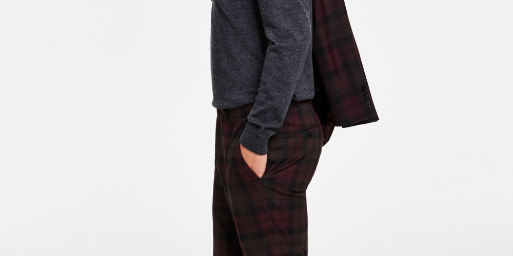 Bar III Terno Masculino Slim Fit Xadrez Calça Separada Vermelho Tamanho 30X32