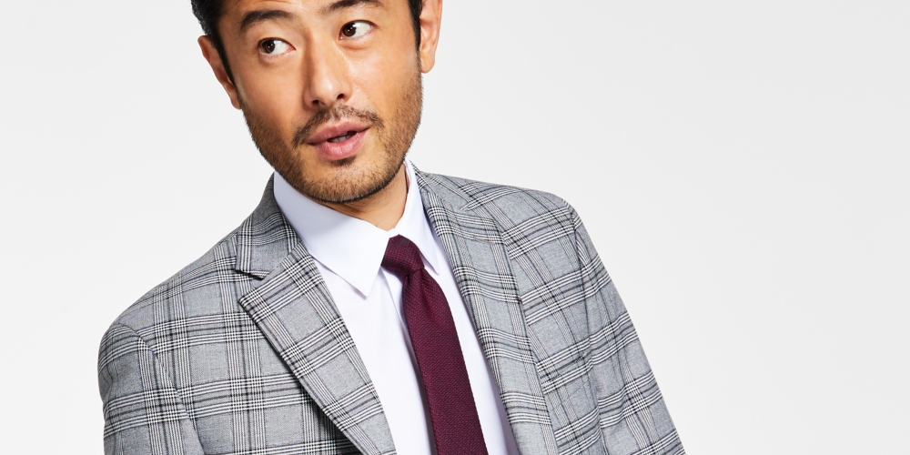 Paletó masculino Alfani Slim Fit com estampa preta e branca, tamanho 42R