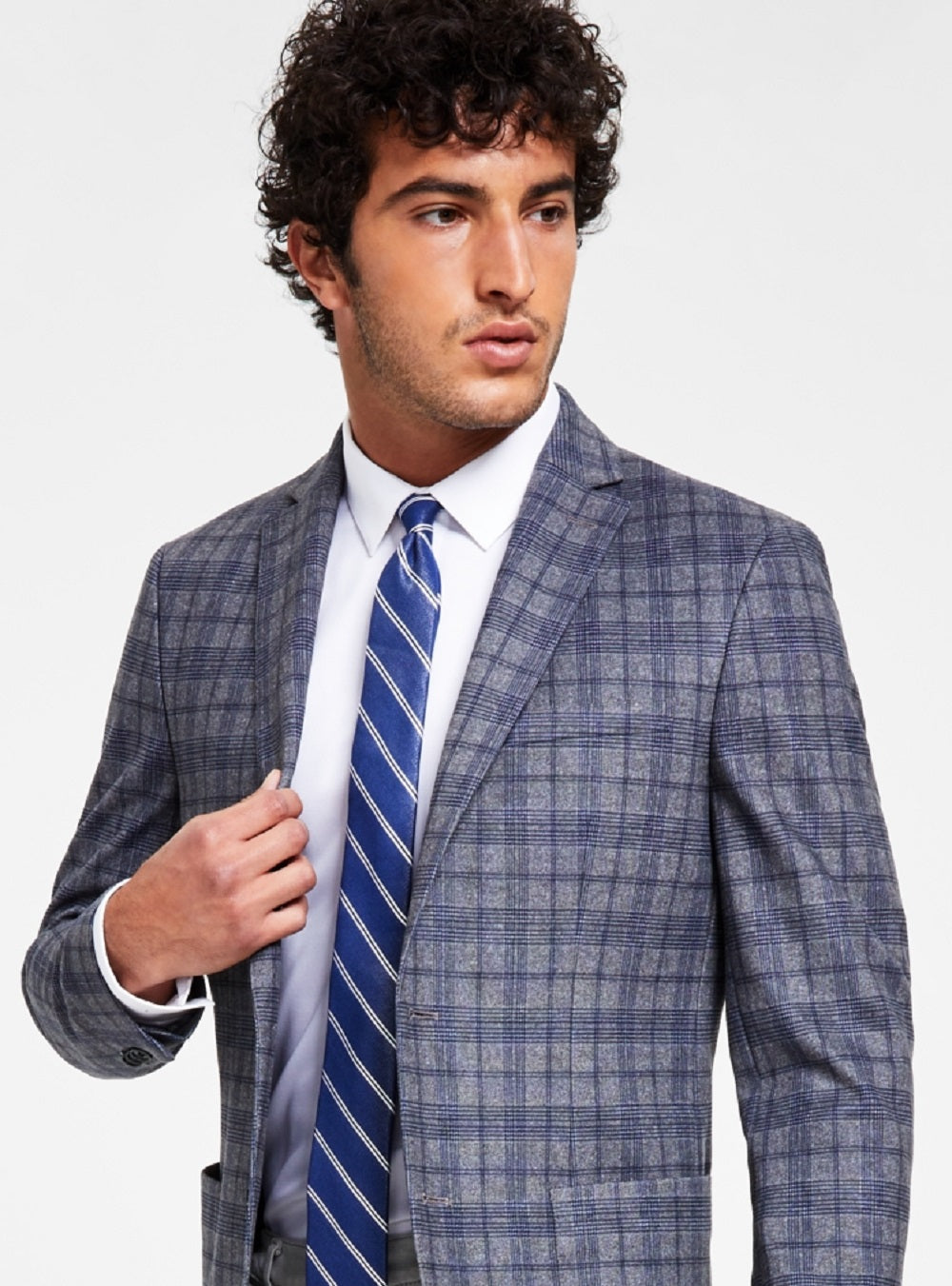 Blazer masculino de malha cinza slim fit Bar III, tamanho 38