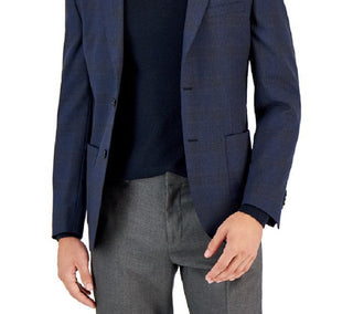 Blazer masculino Bar III Slim Fit Windowpane Knit Azul Tamanho 42