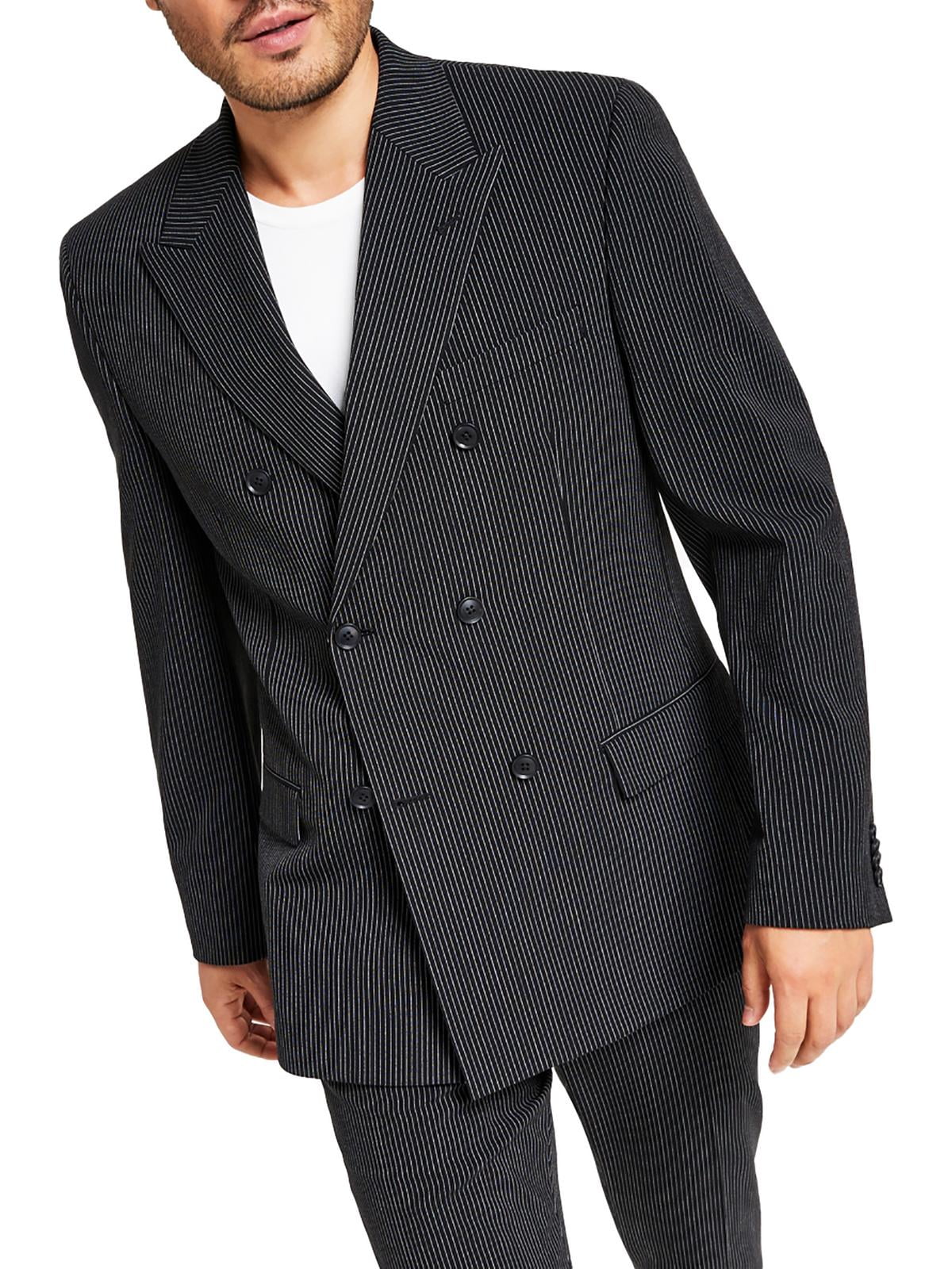 Terno masculino Alfani Slim Fit com abotoamento duplo e risca de giz, jaqueta separada, preta, tamanho 38