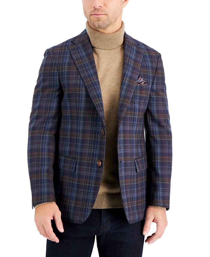 Casaco esportivo masculino Tallia de lã slim fit, azul, tamanho 44