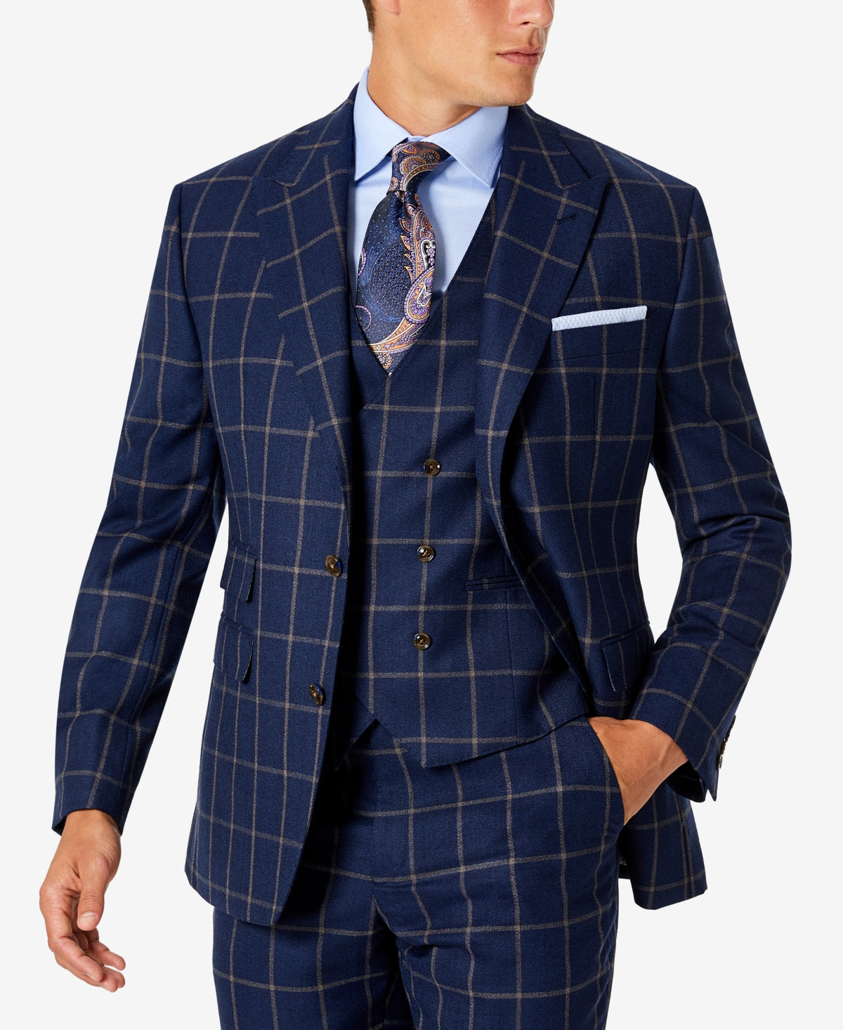 Jaqueta de lã masculina Tayion Collection Classic Fit, azul, tamanho 46