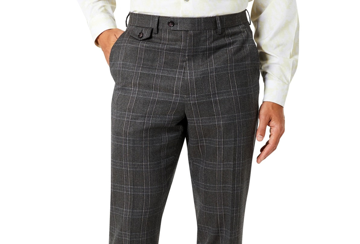 Calça de terno masculina de lã Tayion Collection Classic Fit, cinza, tamanho 40x30