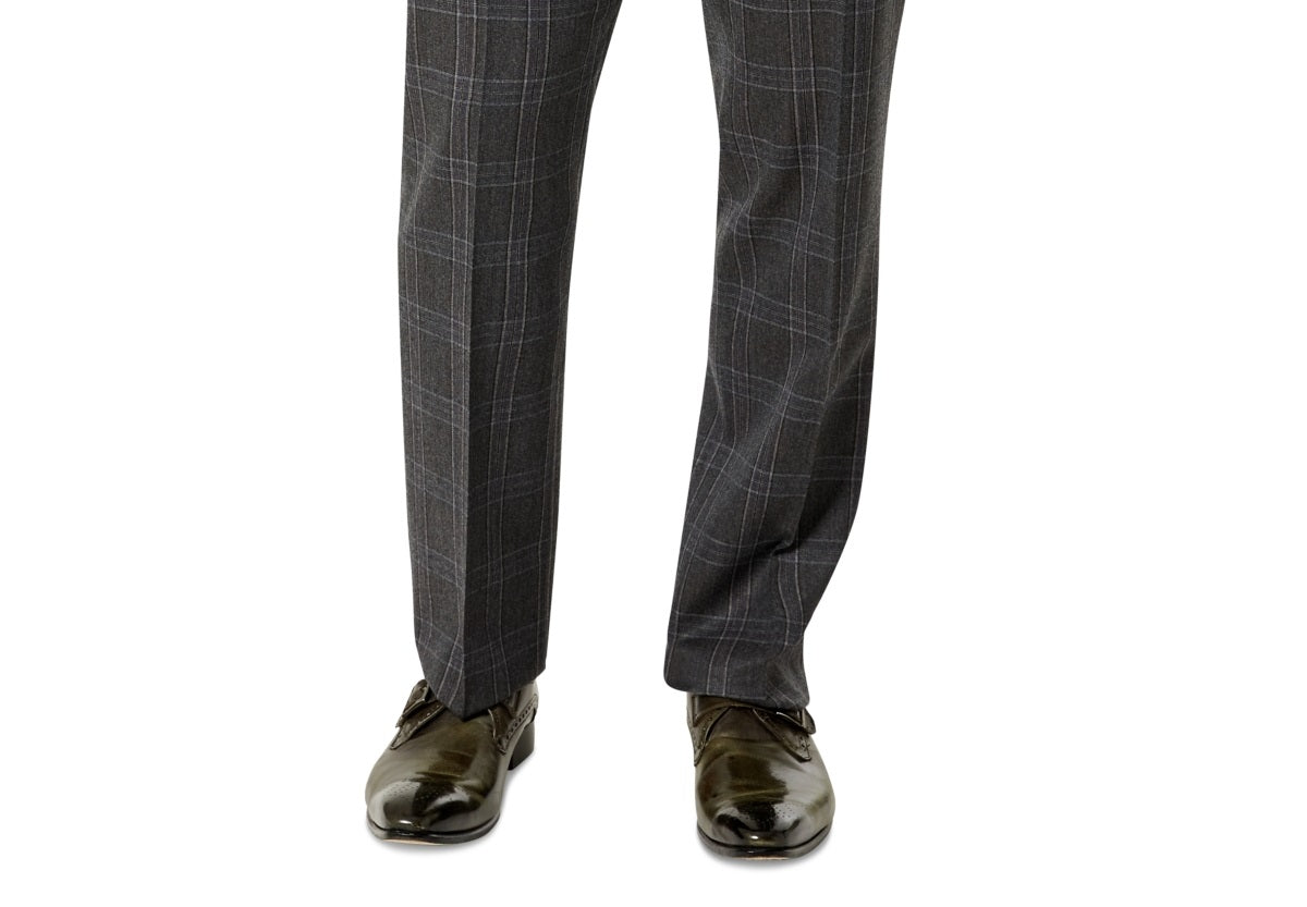 Calça de terno masculina de lã Tayion Collection Classic Fit, cinza, tamanho 40x30