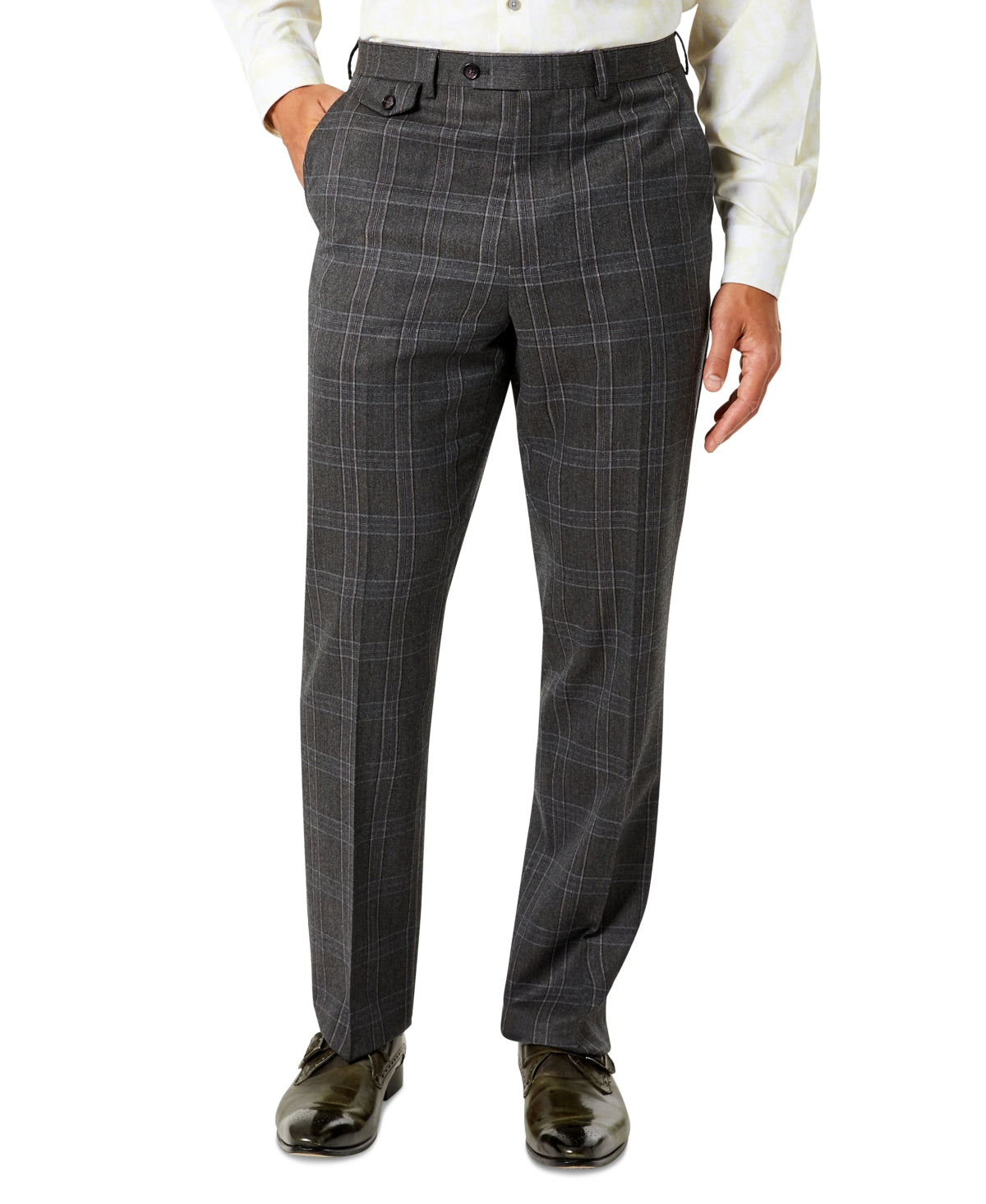 Calça de terno masculina de lã Tayion Collection Classic Fit, cinza, tamanho 40x30
