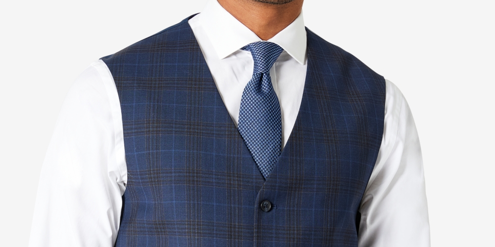 Colete masculino xadrez slim fit Tallia azul tamanho grande