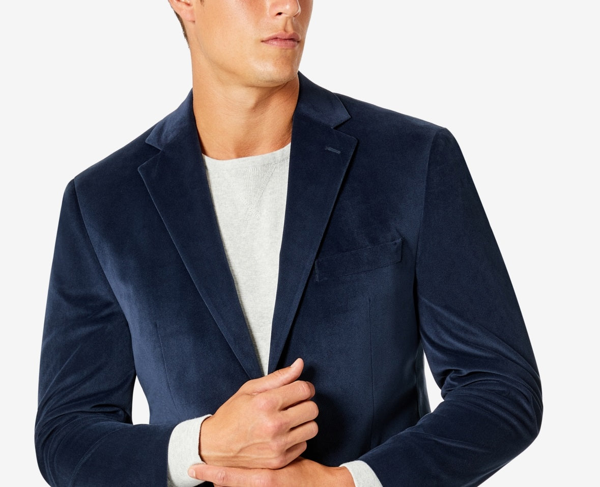 Blazer de veludo Michael Kors masculino, corte moderno, azul, tamanho 44