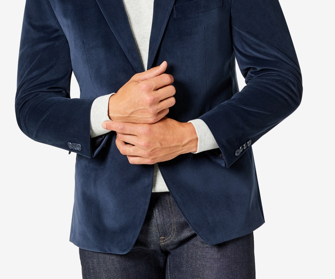 Blazer de veludo Michael Kors masculino, corte moderno, azul, tamanho 44