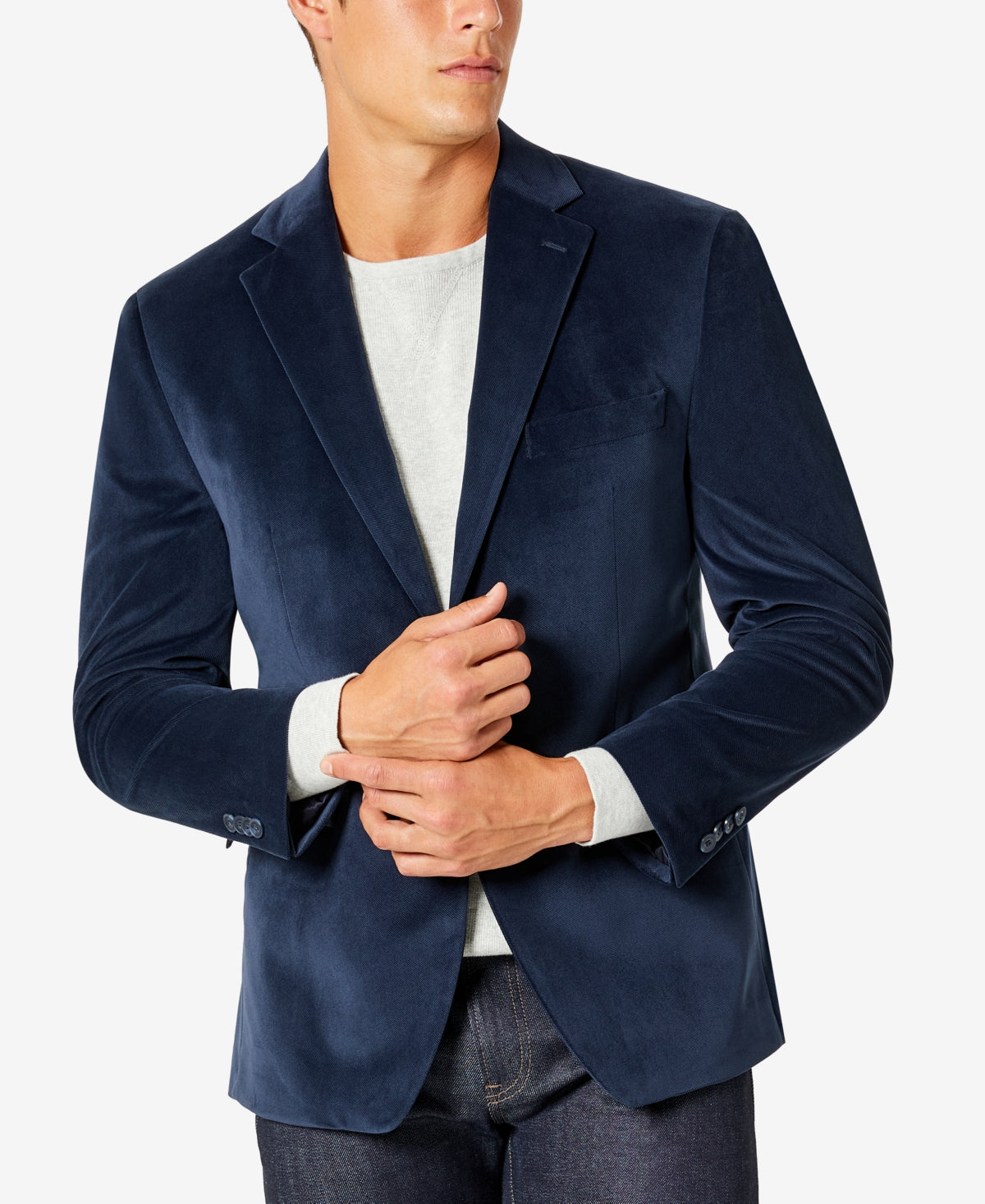 Blazer de veludo Michael Kors masculino, corte moderno, azul, tamanho 44