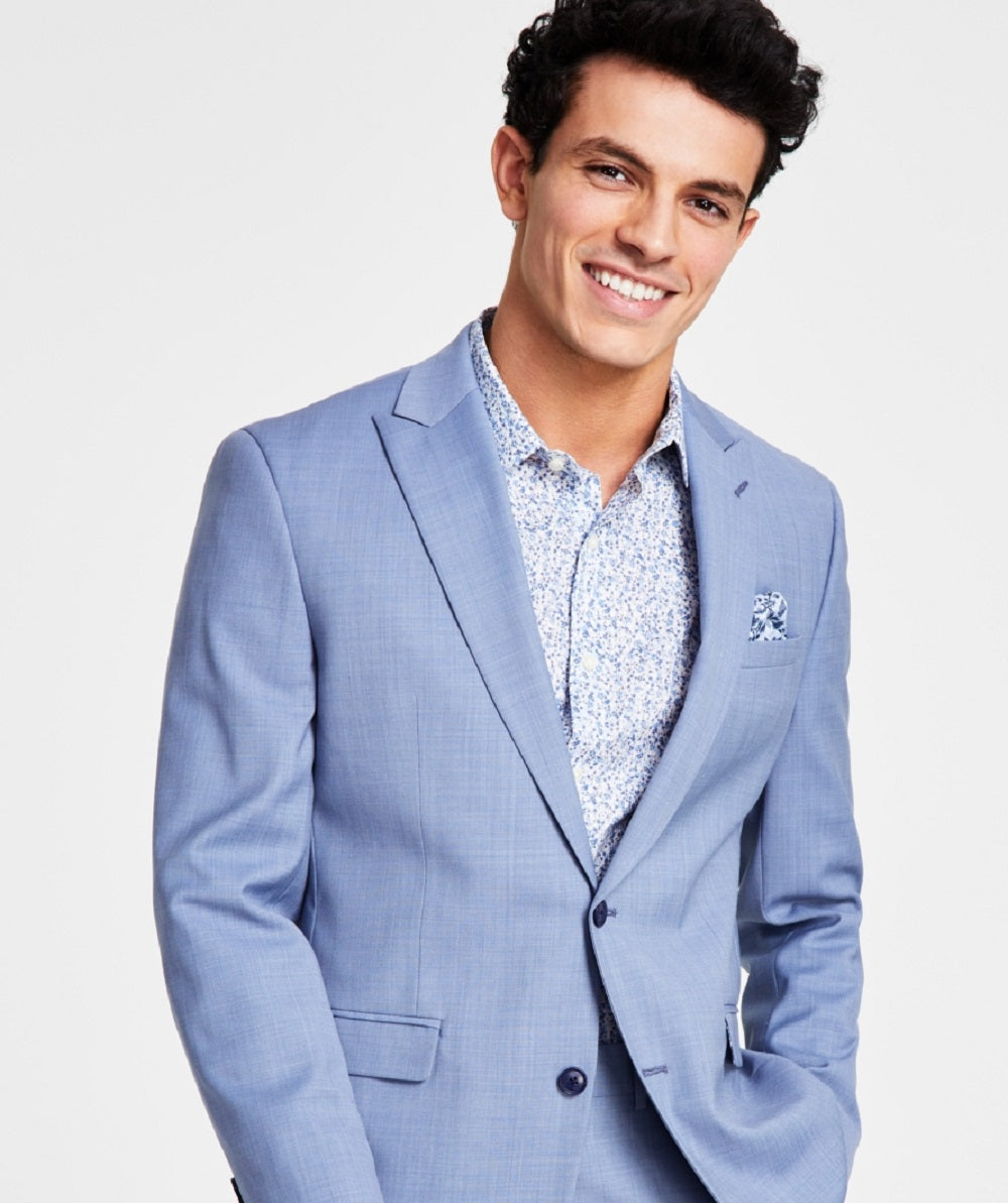 Jaqueta de lã de pele de tubarão masculina Bar III Slim Fit azul tamanho 38