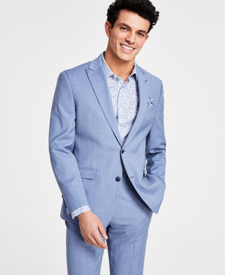 Bar III Men's Slim Fit Wool Sharkskin Suit Jacket Blue Size 38
