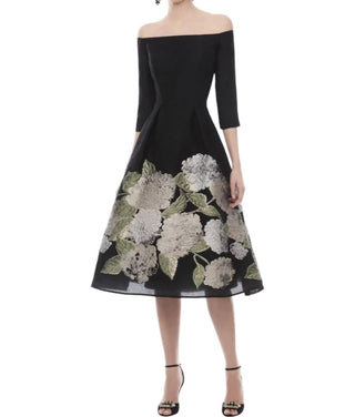Frascara - Vestido midi jacquard ombro a ombro