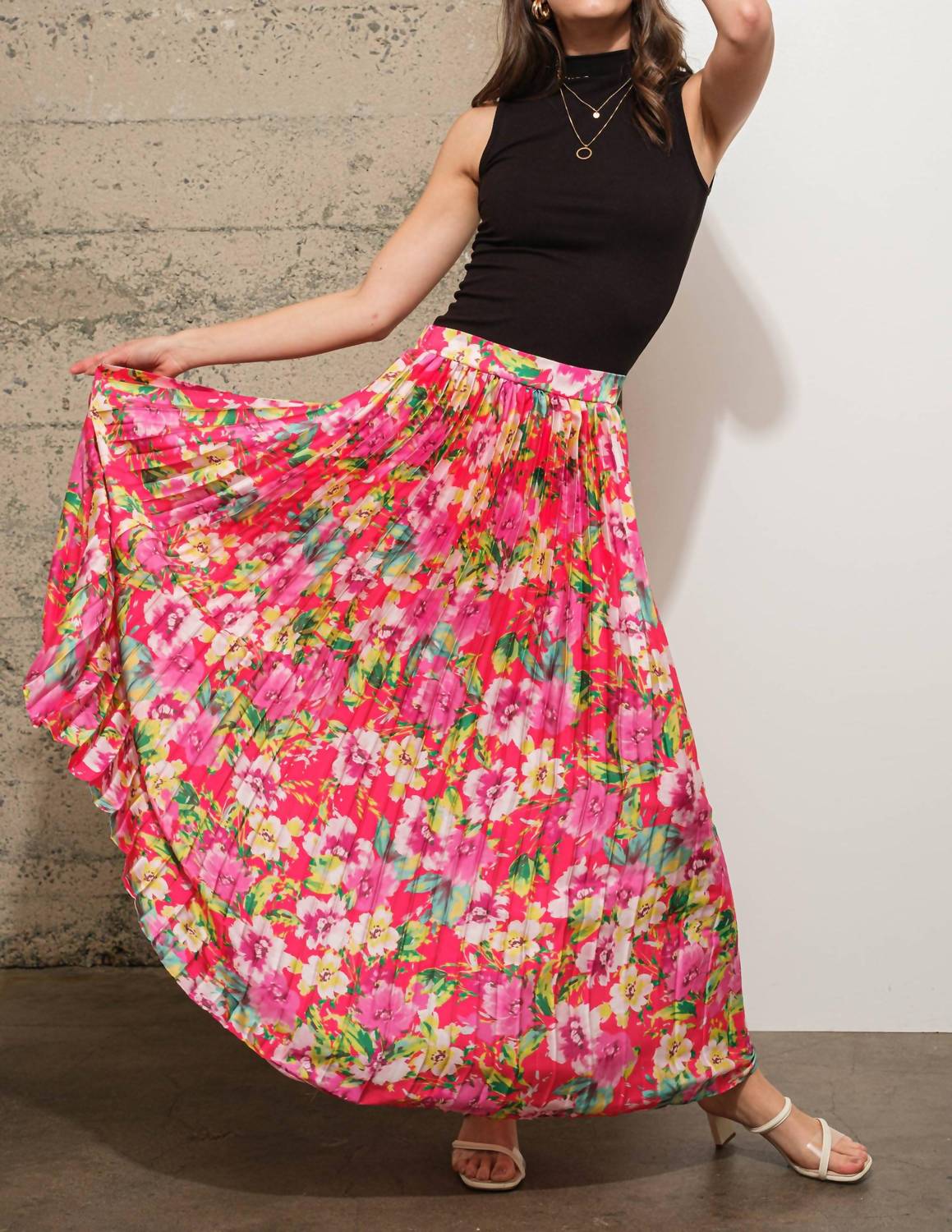 Blue B - Floral Pleated Maxi Skirt