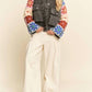 Davi & Dani - Patch Design Knit Sleeve Button Front Denim Jacket
